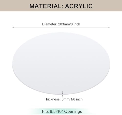 Lampshade Diffuser, 8" Diameter Round Diffuser Lamp Shade for Drum Style Lampshades Pendants Softening Light, DIY Light Fits 8.5-10" Openings, Frosted White Acrylic