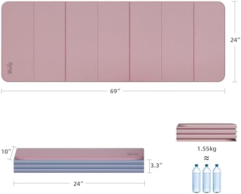 WEILA 1/2 Inch 70"x24" Foldable TPE Yoga Mat, Thick Non Slip Pilates Mat