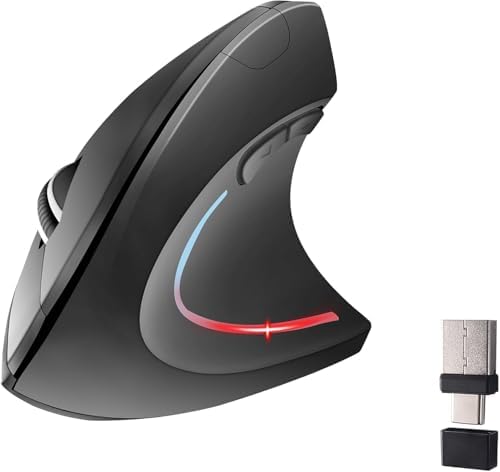 Ergonomic Vertical Wireless Mouse - USB C Dual Interface, Multi-Device Compatible, Reduces Hand Fatigue for PCs and Laptops, for Friends and Family (Black)
