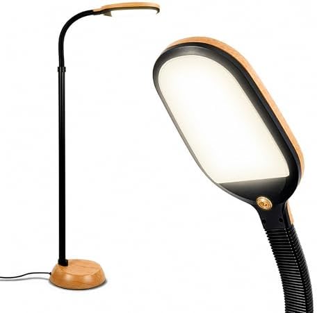 Brightech Litespan - LED Floor Reading Lamp, Modern Wooden Style, Adjustable Gooseneck, 850-950 Lumens, 12W, 3-Year Warranty