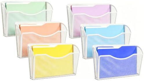 Gawerk Mesh Hanging Wall File Holders, Metal Vertical Wall Basket Mail Organizer for Office/Home (White, 6 Pack Wall Mounted)