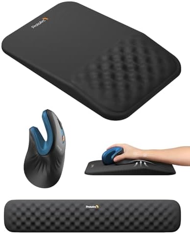 ProtoArc EM11 NL Bluetooth Rechargeable Ergonomic Mouse Blue with MP50 Ergonomic Mouse Pad with Wrist Rest Black & KP50 Keyboard Wrist Rest Black