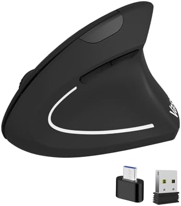 Vassink Ergonomic Mouse, Rechargeable Wireless Mouse,2.4GHz Rechargeable Wireless Vertical Optical Mice with USB Receiver, 6Buttons, 800/1200/1600 DPI, for Laptop, PC, Computer