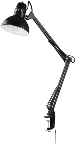 Globe Electric 56963 31.5" Multi-Joint Desk Lamp with Metal Clamp, Black, On/Off Rotary Switch on Shade, Partially Adjustable Swing Arm, Home Essentials, Reading Light, Office Décor
