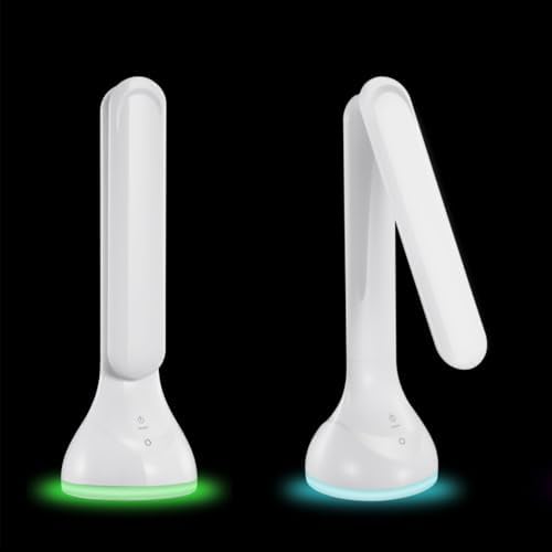 IHAO 7-Color Gradient Ambient Desk Lamp with LED Display Eye-Caring LED Table Lamp with Calendar, Temperature Display, Multi-Angle Adjustable Modern Office Lamp for Home & Office T19A White