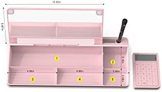 TOWON Glass Desk Whiteboard with Calculator 17x6 in, Desk Organizer, Pink