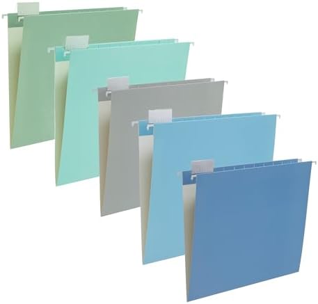 10 Pack Hanging Folder File Cabinet Organizer Letter Size 1/5 Cut Adjustable Label Decoration Home Office School Classroom, Mediterranean Color