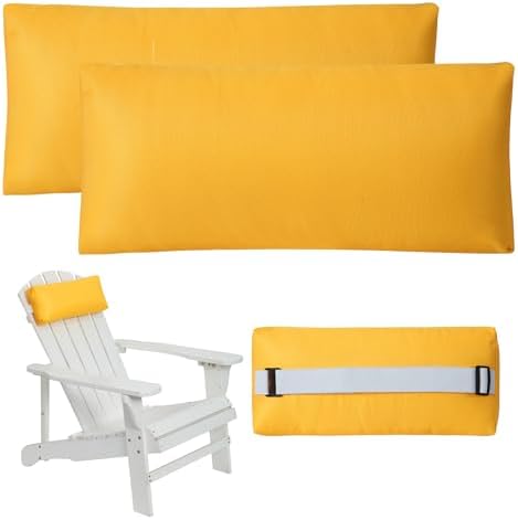 Headrest Pillow for Patio Chaise Lounge Chair, Outdoor Chaise Pillows with Adjustable Elastic Stripe Head Resting Pillows for Recliner Office Chair, Yellow 2 Pack