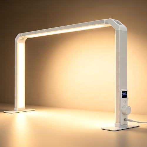 Nail Desk Lamp, Dual Brightness Mode LED Light for Nails Tech, Folding & Anti-Glaring Table Lamp, Shadow-Free Light for Desk with 3 Color Temperature, Adjustable Brightness, Silver