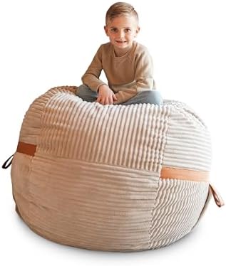 Big Joe Fuf 4Ft Foam Bean Bag Chair with Removable Cover for Kids, Teens, Vanilla Latte, Corded Plush, 4 Foot Large Reading and Gaming Seat