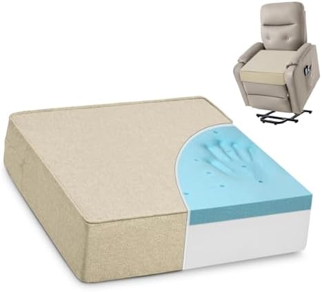 Shinnwa Gel Memory Foam Recliner Cushion for Elderly, Dual-Layer Foam Chair Pad, Extra Large Seat Cushion for Couch, Armchair, Wicker Chairs, Floor, 20 × 20 × 5in, Beige