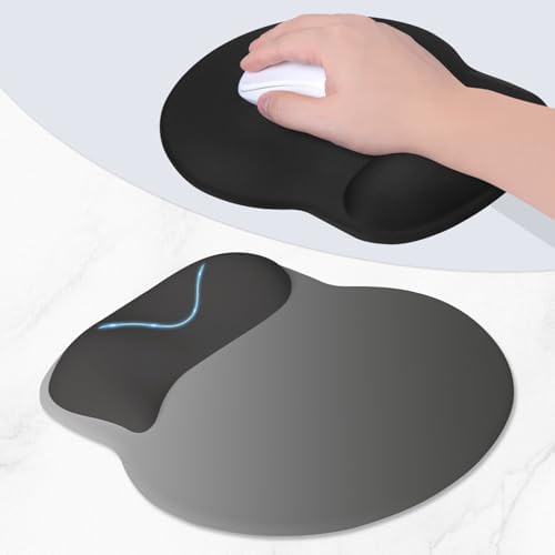 ITNRSIIET Ergonomic Mouse Pad with Wider Memory Foam Wrist Rest +17% - Curved Cushion Reduces Pressure 20%, Pain Relief, Non-Slip, Smooth, Cute Colors, 9.85 x 9 in, Gray