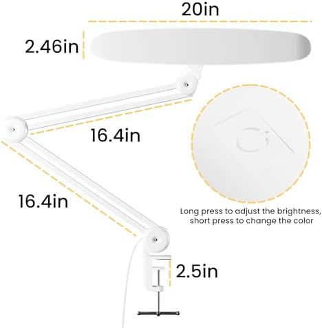 3000 Lumens Adjustable LED Desk Lamp & Task Lamp - Bright, Dimmable Lighting for Office, Crafts, Nails &Salon with Clamp (CCT, White)