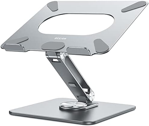 BESIGN LSX7 Laptop Stand with 360 Rotating Base, Ergonomic Adjustable Notebook Riser, Foldable Computer Holder Compatible with 10-15.6" Laptops (Gray)