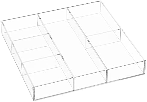 HIIMIEI Acrylic Drawer Organizer, 6 Section Clear Makeup Tray Organizer for Drawer Office Bedroom(11.8x11.8 inch)