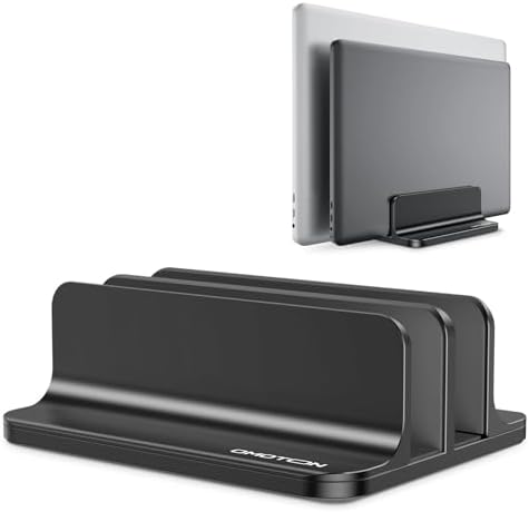 OMOTON Dual Vertical Desk Laptop Stand Holder, Fits MacBook Air/Pro, Black