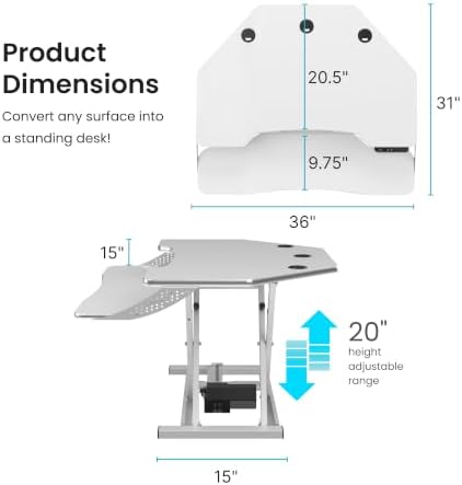 VERSADESK PowerPro Elite 36” x 31” Smart Corner Standing Desk Converter | Mobile App Adjustable Sit-Stand Desk Riser w/Keyboard Tray & USB & USBC Ports | for Home or Office - White