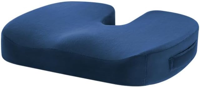 Memory Foam Seat Cushion - Ergonomic U-Shape Coccyx Support, Office Chair Pad, Slow Rebound Hip Cushion, 7 Colors & 2 Fabrics (Navy Blue [Crystal Velvet Fabric])