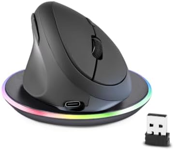 Perixx Perimice-719LRX, Left Handed Wireless Vertical Mouse - Duo Wired and Wireless Charging Feature - Charging Pad Included - Designed for Smaller Hands