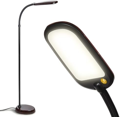 Brightech Litespan Slim LED Floor Reading Lamp - Modern Tall Lamp with Adjustable Gooseneck for Living Rooms & Offices - Dimmable Crafts Work Light - Brown