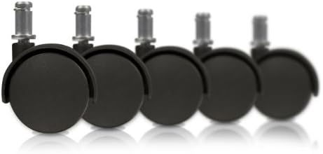 Slipstick CB682 2 Inch Replacement Office Chair Wheels (Set of 5 Casters) Universal Standard Size Stem 7/16 Inch x 7/8 Inch - Black Plastic