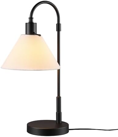 Globe Electric 20" Table Lamp, Matte Black, White Fabric Shade, Rotary Switch on Socket, 5-Foot Black Cord, Bedroom, Home Décor, Nightstand