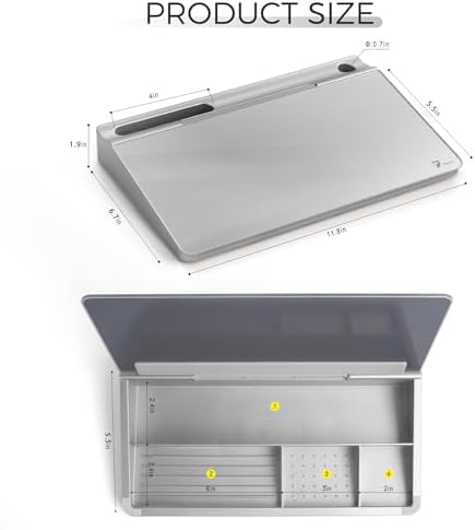 TOWON Glass Desktop Whiteboard with Storage 12x7 in, Metallic Silver