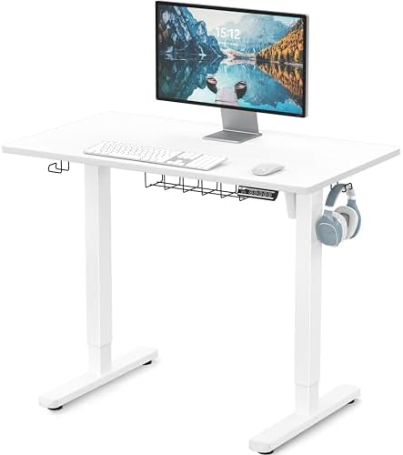 SHW 40 x 22 Inches Electric Height Adjustable Sit to Stand Desk, White
