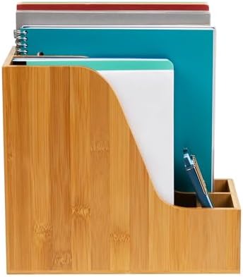 Mind Reader Vertical File Storage, Desktop Organizer, Magazine Holder, Office, Bamboo, 6"L x 11"W x 10"H, Brown
