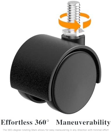 1.5 Inch Furniture Stem Casters Set of 4, Threaded Stem Diameter 5/16" Plastic Caster Wheels, Black Swivel Small Castors with T-Nuts, for Table, Cabinet, Storage Rack