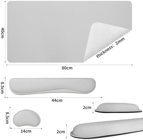 Bloss Leather Desk Pad and Keyboard Wrist Rest, Large Mouse Pad + Keyboard Pad+Mouse Wrist Support, Non-Slip Desk Mat Protector for Office, Home(35.4×15.7 Inches, Light Grey)