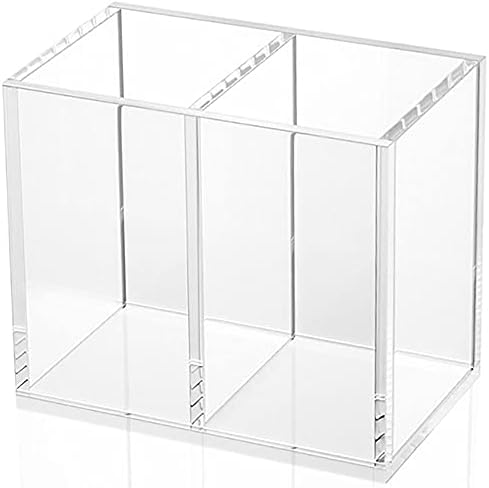 NIUBEE Acrylic Pen Holder 2 Compartments, Clear Pencil Organizer Cup for Countertop Desk Accessory Storage