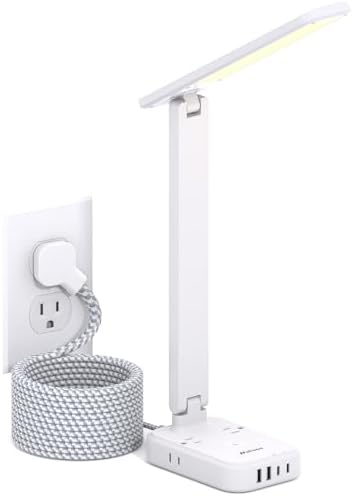 Mifaso 8-in-1 LED Desk Lamp with Power Strip, PD 30W Touch Desk Lamp, 4 Outlets & 4 USB Ports, Eye-Caring Dimmable Table Lamp with 5FT Extension Cord for Home Office College Dorm Room Essentials