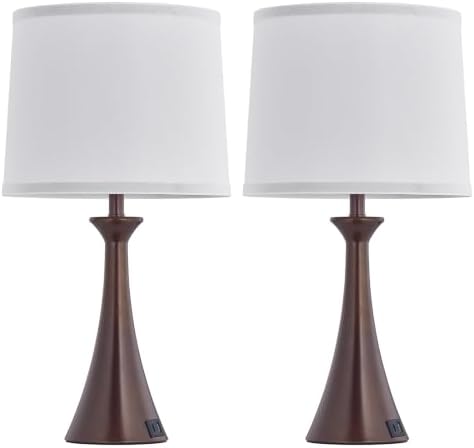 Touch Table Lamps Set of 2, 21" Bedside Lamps with USB C+A, Brown