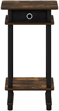 Furinno Turn-N-Tube Toolless 3-Tier Side Table with Storage Bin, Amber Oak