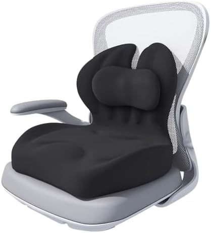Adjustable Memory Foam Lumbar Cushion - Ergonomic Lower Back Support Pillow with Cotton Cover, Mid-Height Customizable Design for Office Chair, Car Seat, Long Sitting (Black, Large)