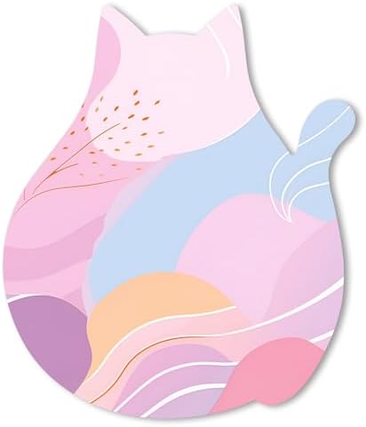 Funny Mouse Pad Cute Cat Shape Office Desk Accessories Decor for Women 9.65 x 8 Inch Small Mousepad with Non-Slip Rubber Base Washable Waterproof, Pink Abstract Art