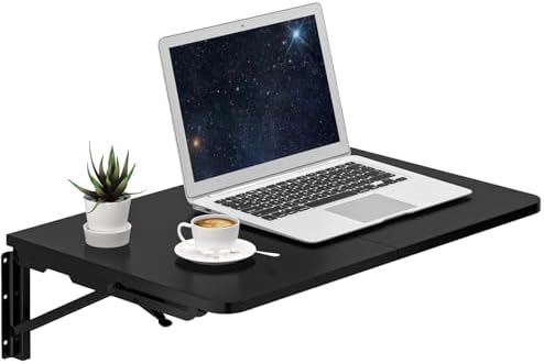 TEAMIX Wall Mounted Folding Table for Small Spaces, Black Floating Desk