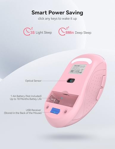 TECKNET Wireless Mouse for Laptop,4800 DPI,Silent Mouse with 6 Buttons Pink
