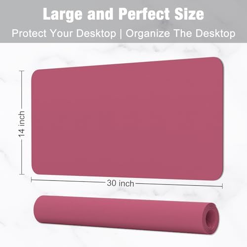 Hsurbtra Desk Pad, 30" x 14" PU Leather Desk Mat, XL Extended Mouse Pad, Waterproof Desktop Blotter Protector, Non-Slip Ultra Thin Large Laptop Keyboard Writing Mat for Office Home, Deep Red