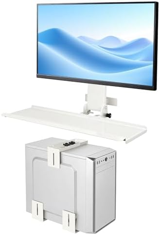 Monitor Wall Mount with Keyboard Tray and PC Wall Mount Set, Monitor and Keyboard Wall Mount Height Adjustable Fits 17"-32" Computer Screens, All in One PC Wall Mount with VESA Standard, White