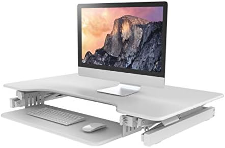 Rocelco 40" Large Height Adjustable Standing Desk Converter with Anti Fatigue Mat Bundle - Quick Sit Stand Up Computer Workstation Riser - Retractable Keyboard Tray - White (R DADRW-40-MAFM)