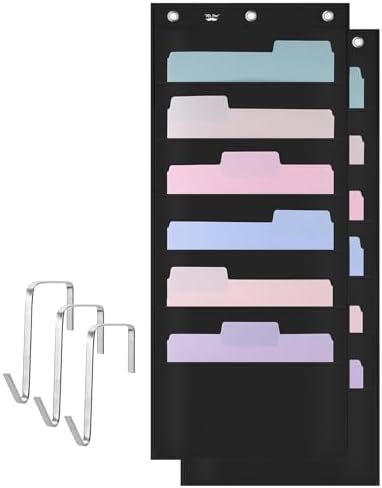 Mr. Pen- Hanging Wall File Organizer with 6 Pockets, 2 Pack, Black Fabric