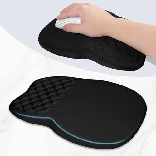 ITNRSIIET Ergonomic Mouse Pad Wrist Support with Memory Foam Massage Bulge & Non-Slip PU Base, Carpal Tunnel Pain Relief, Prevent Wrist Sweating, 12 x 8 x 1.2 inch, Black