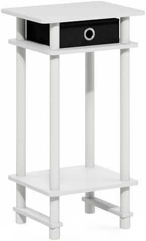 Furinno Turn-N-Tube Toolless 3-Tier Side Table, Storage Bin, Plain White