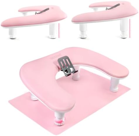 JODSONE U-Shaped Pink Manicure Arm Rest for Nails Tech with Rotating 360°Built-In Phone Holder and Adjustable Nail Arm Rest Detachable Manicure Hand Rest for Salon Design (Includes Pink Nail Mat)