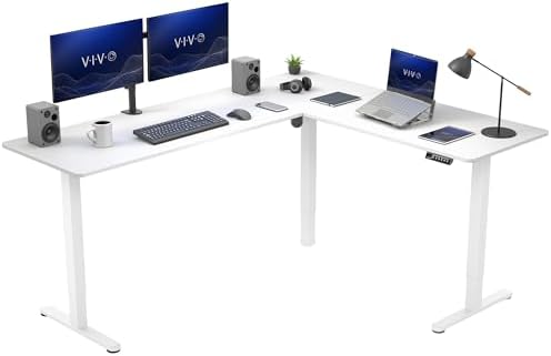 VIVO White 75 x 63 in Corner Standing Desk, DESK-E3CTW-75