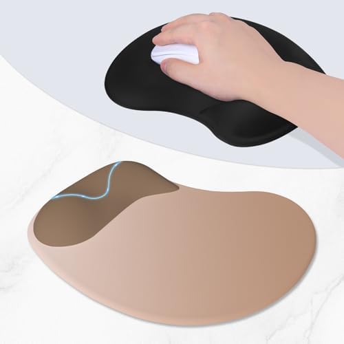 ITNRSIIET Ergonomic Mouse Pad, Cushioned Gel Wrist Rest, Non-Slip Base, Smooth Surface, Cute Multi-Color, 9.5 x 8.2 in, Soft Brown