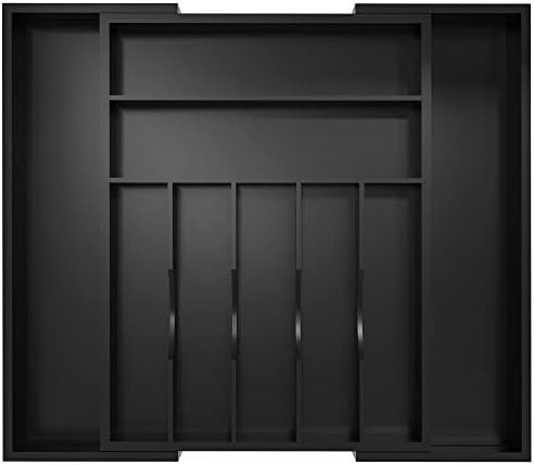 Utensil Organizer Silverware Drawer Organizer - Bamboo Expandable Cutlery Tray with Dividers for Utensil Holder Office Storage Makeup Desk Drawer Tool Organization W13.5"-19.5" x L17.5" x H2.5"(Black)