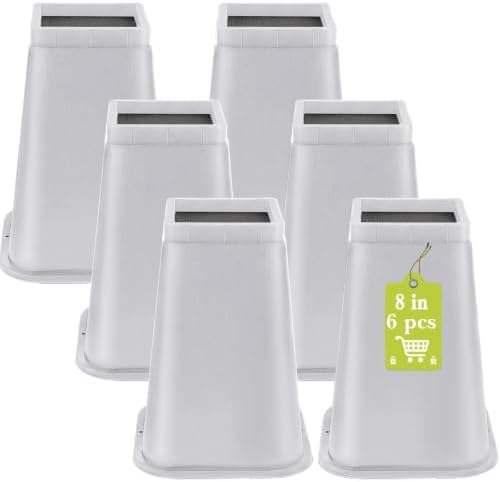 6 Pack Furniture Risers 8 Inch, Bed Risers Heavy Duty for Table Desk Couch Chair Sofa Cabinet Bed Frame Dorm, Square Table Leg Risers Lift Height 8", White